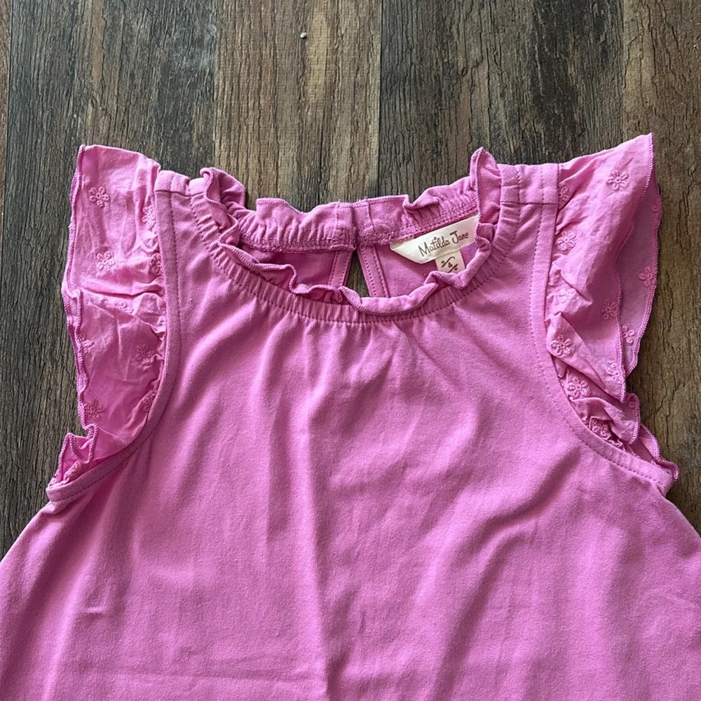 Matilda Jane Pink Ruffle Lace Flutter Sleeve Casual Sleeveless Dress size 4